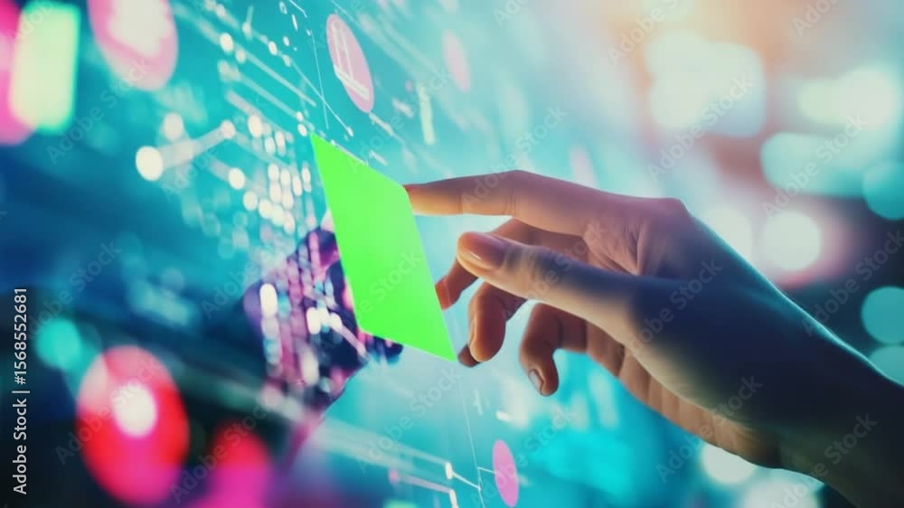 Poster interactive digital interface with green screen element for futuristic presentations
