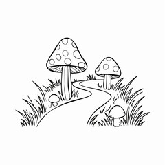 A path in the forest with mushrooms and grass image vector isolated on white background.