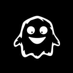 Obraz premium Abstract geometric ghost with smiling face on black background, isolated, vector