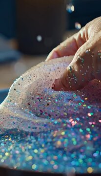 hands of a woman with slaim asmr