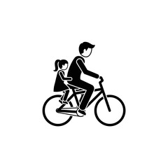 Fototapeta premium Father riding bicycle with daughter sitting on back, vector icon 