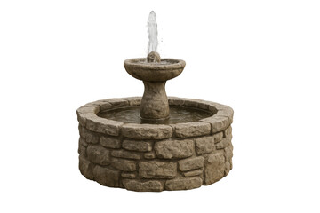 Streaming water cascading from classic stone fountain, transparent backdrop highlighting architectural design element