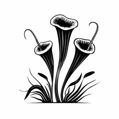Black and white Carnivorous Pitcher Plant image vector isolated on white background. © kalogr