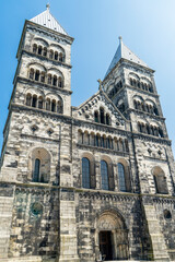 Majestic Lund Cathedral under clear blue sky in Sweden