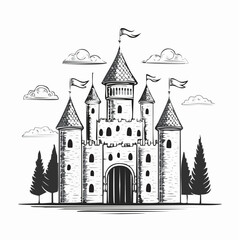 Fototapeta premium Medieval Castle Vector image. Medieval Castle Illustration on white background.