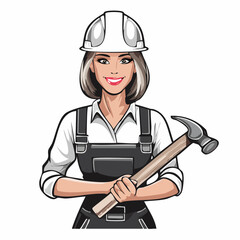 Construction worker wearing a hard hat and holding a hammer image vector