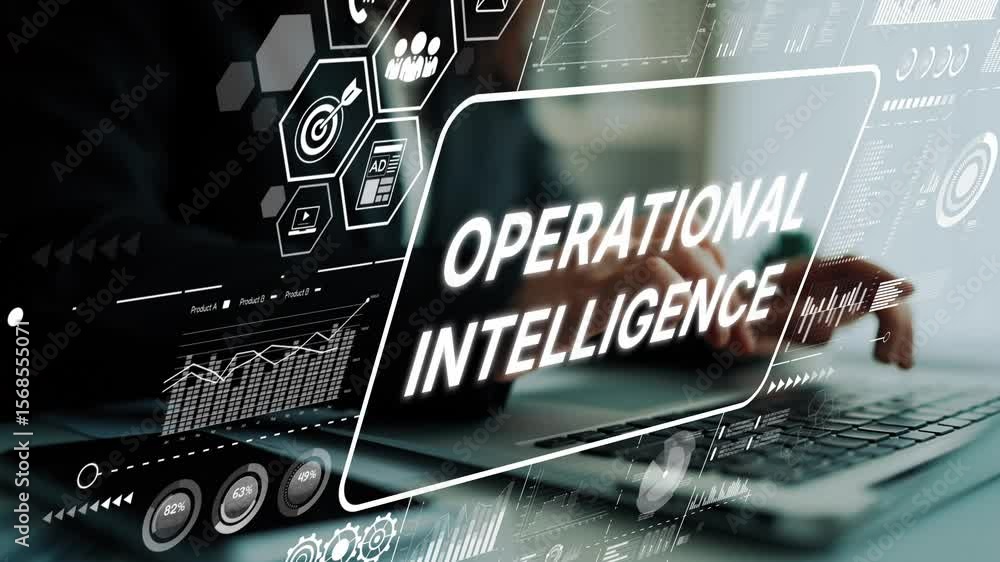 Poster modern business concept of operational intelligence with data analysis and digital transformation in