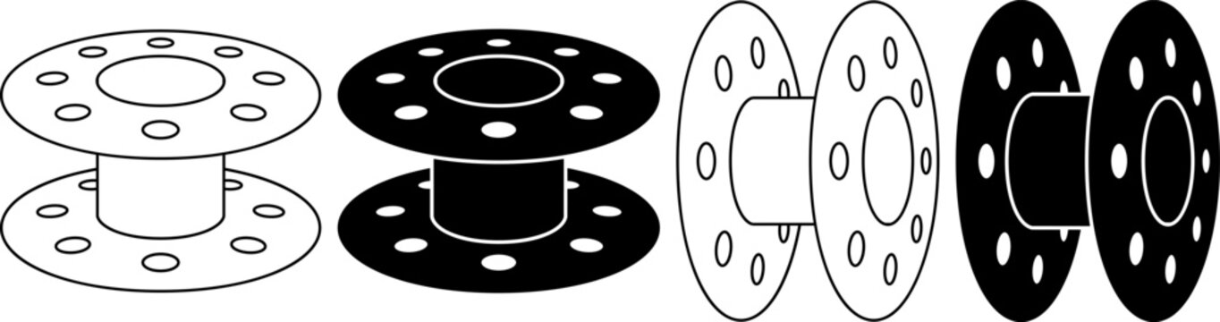 outline silhouette bobbin or spool icon set