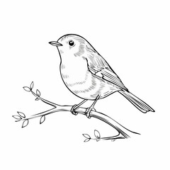 European Robin Perched on a Branch in Spring Nature Image vector isolated on white background.