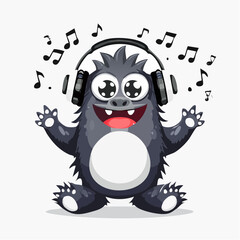 Adorable Monster Enjoying Music with Headphones in a Fun and Playful Vector Illustration
