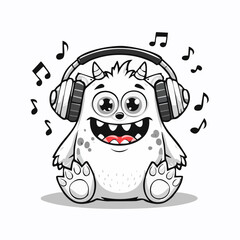 Adorable Monster Enjoying Music with Headphones in a Fun and Playful Vector Illustration