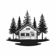 Obraz premium Cabin Middle Forest Vector Image isolated on white background.