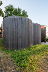 The building has organic shapes that completely contradict the conventional perception of public...