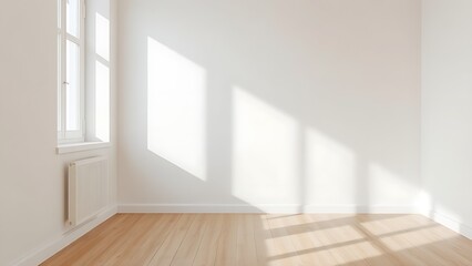 Minimalist living room corner with wooden floors and diffused light, exuding calm simplicity.