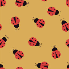 Cute seamless pattern with ladybugs. Vector illustration. It can be used for wallpapers, wrapping, cards, patterns for clothes and other.