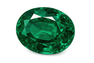 Fototapeta premium Large oval emerald gemstone with transparent background, radiating brilliant green hues and sparkling facets
