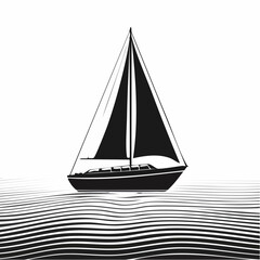 Silhouette of a Peaceful Sailboat Drifting Gracefully in the Middle of the Vast Ocean