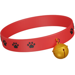 3d render Red Cat Collar with Paw Prints and Bell icon 