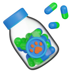 3D Render of Pet Medicine Bottle with Pills