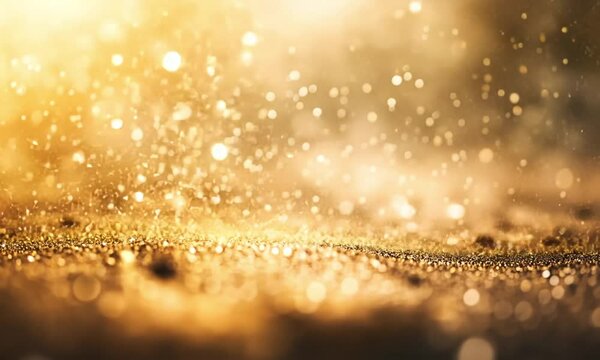 Golden abstract background with gliter particle and lights for holiday celebration. Glamour bokeh,4k.