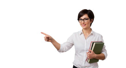 Young teacher pointing the direction to students