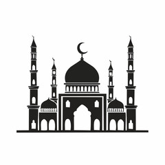 Islamic Mosque Silhouette Vector isolated on white background.