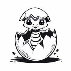 Black and white Baby snake hatching from egg vector image isolated on white background