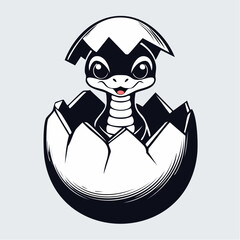 Black and white Baby snake hatching from egg vector image isolated on white background