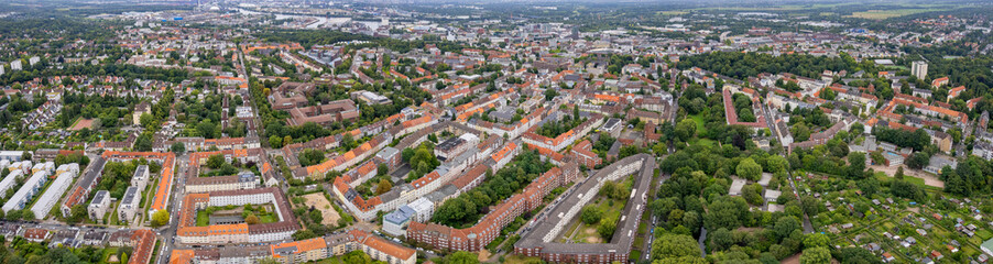 Aerial view of the old town of the city Harburg beside Hamburg in Germany on an sunny spring afternoon