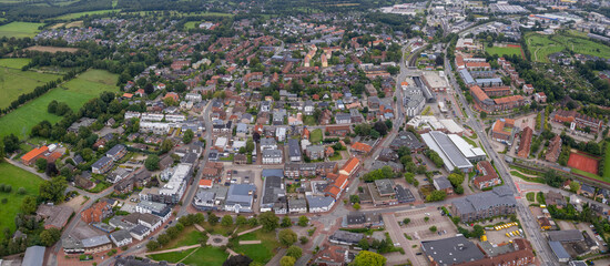 Aerial view of the old town of the city Kaltenkirchen in Germany on a sunny spring noon