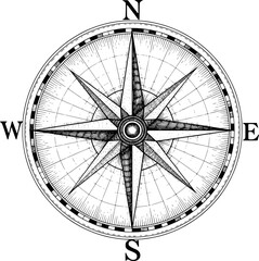 Antique compass rose  hand-drawn style