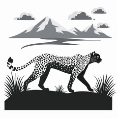 Black and white Cheetah gracefully walking in the savannah Image vector isolated on white background.