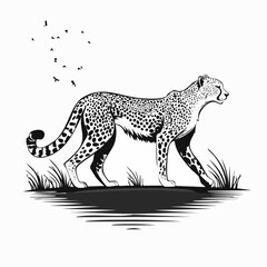 Cheetah gracefully walking in the savannah Image vector isolated on white background.