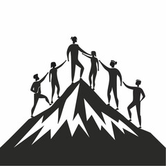 Silhouettes Team On Mountain Peak Sport image vector isolated on white background.