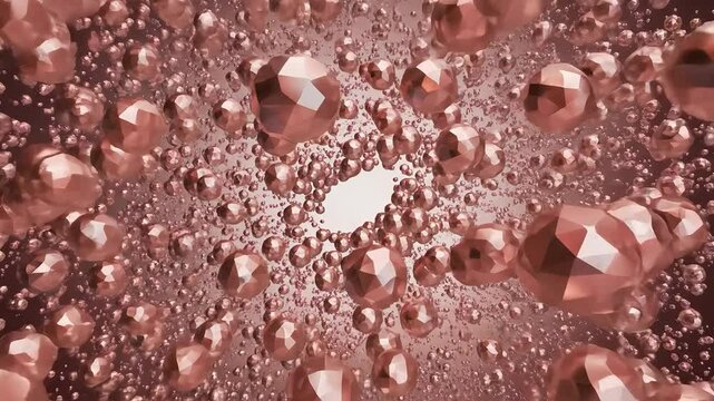 Abstract silver geometric shapes and bubbles formation in a fluid motion background