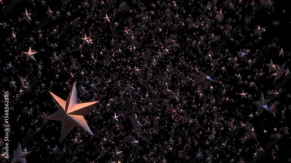 Poster animated celestial star field with glowing star particles on black background for abstract design