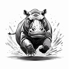 Angry Hippo Running Forward with Intense Energy in a Striking Vector