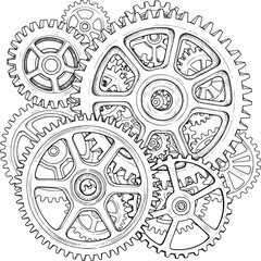 Interlocking gears abstract  hand-drawn style