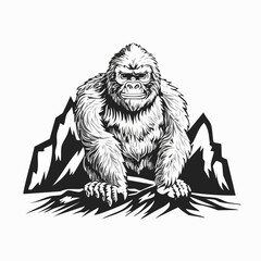 Yeti in the snow covered Himalaya mountains image vector isolated on white background.