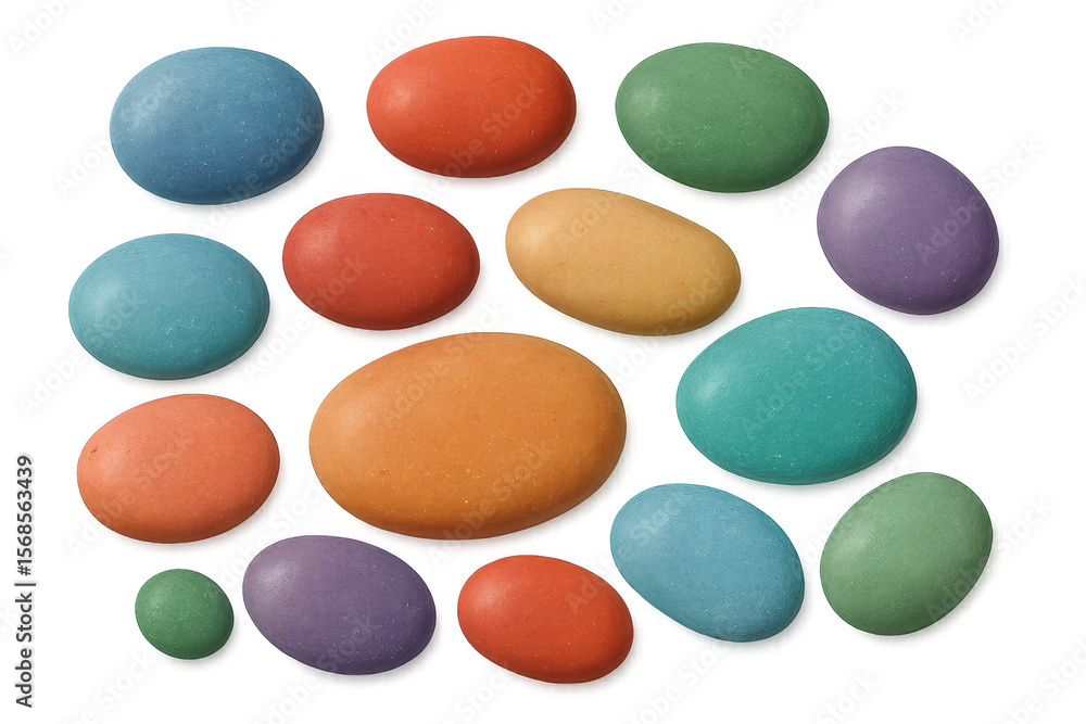 Poster group of colorful candy arranged in a circle on a transparent background, creating a vibrant and pla