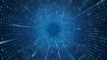 Abstract digital data tunnel with binary code flowing into the center concept - Powered by Adobe