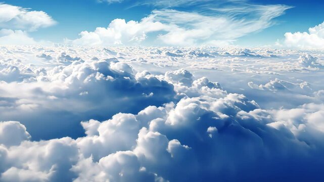 Skybound: A breathtaking panorama of the sky above, showcasing fluffy clouds and a tranquil blue horizon, offering a sense of freedom and limitless possibility.
