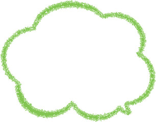 This image features a cloud-shaped outline or thought bubble drawn in a textured, green, crayon-like style against a plain.
