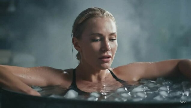 woman taking an ice bath