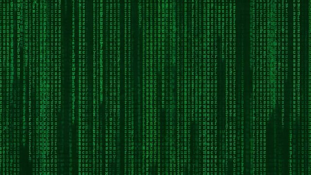 Green digital rain data stream abstract background visualization of encrypted information technology futuristic style