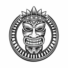 Tiki Totem Mask Vector Image. Tiki totem mask monochrome emblem Vector Image.
