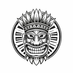 Tiki Totem Mask Vector Image. Tiki totem mask monochrome emblem Vector Image.