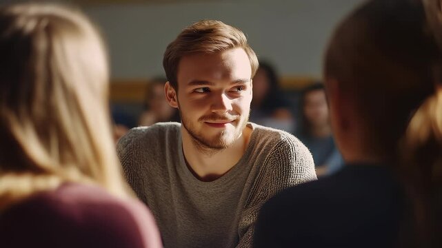 Focused Young Man in Classroom