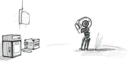 Robot fixing tech with sketch.