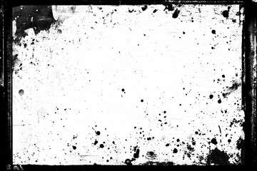 Vintage film frame with strong dust, scratches and black splatters on transparent background (png image). Useful for art design, vintage film effects, and backgrounds